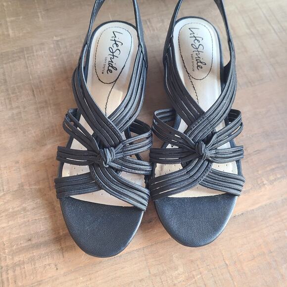 LIFESTRIDE Womens Strappy Sandal Yvette Wedge Sling Back Black SZ 6.5 NEW - Picture 2 of 6